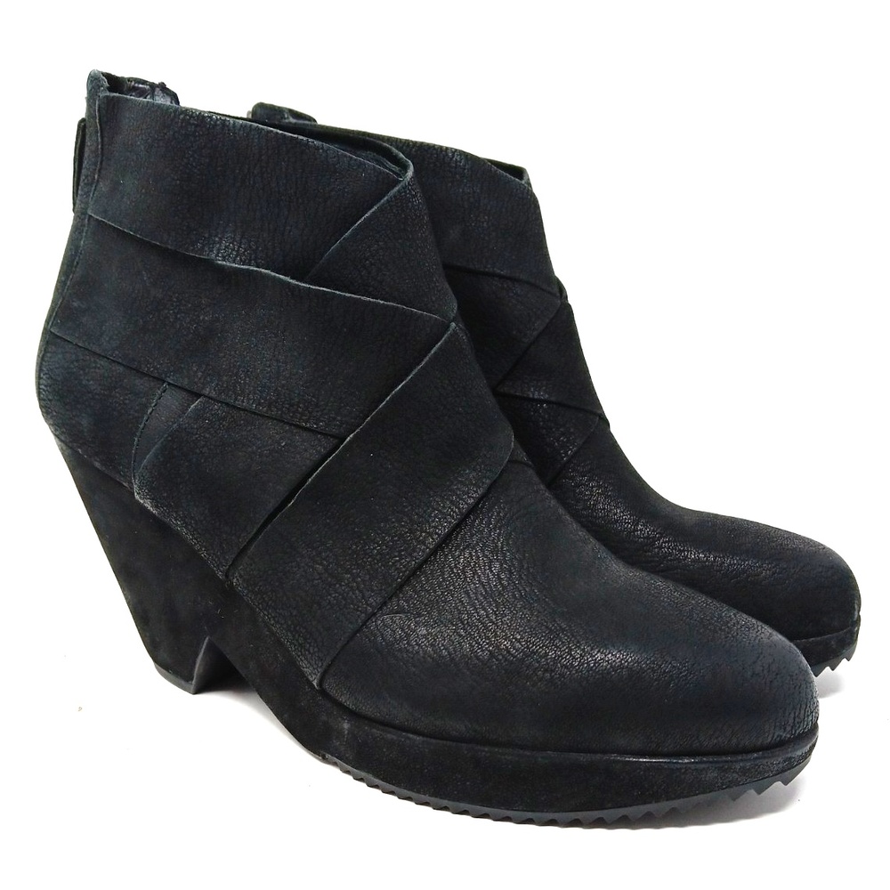 Eileen Fisher Coax Wedge Booties Size 10 Leather Ankle Boots Minimalist Zip Up